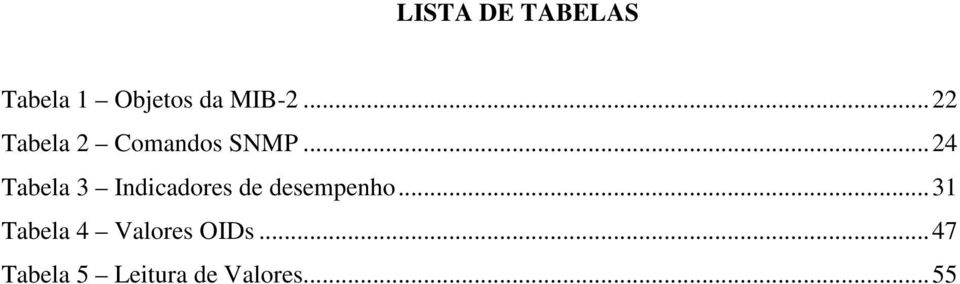 ..24 Tabela 3 Indicadores de desempenho.