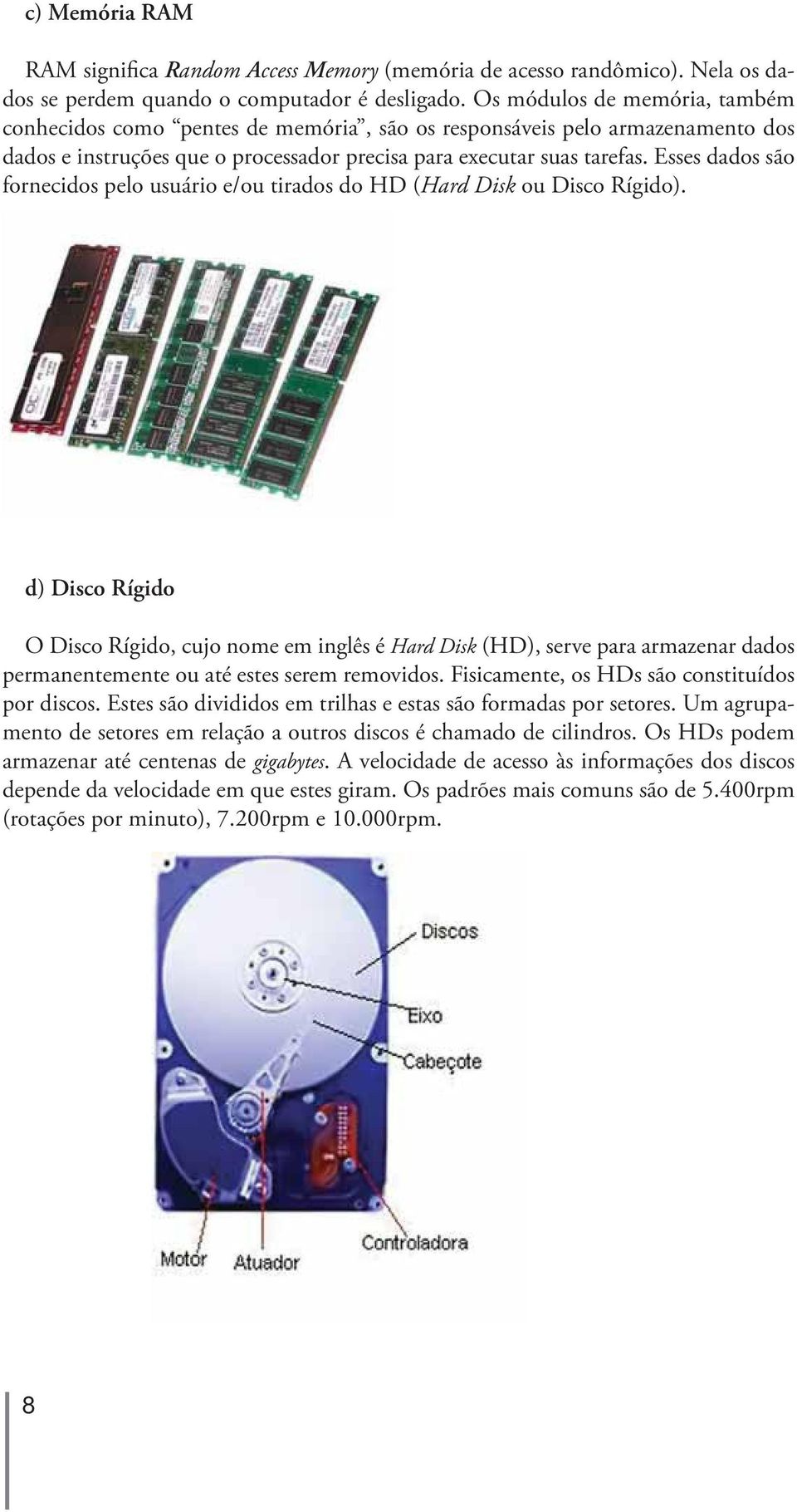 Esses dados são fornecidos pelo usuário e/ou tirados do HD (Hard Disk ou Disco Rígido).