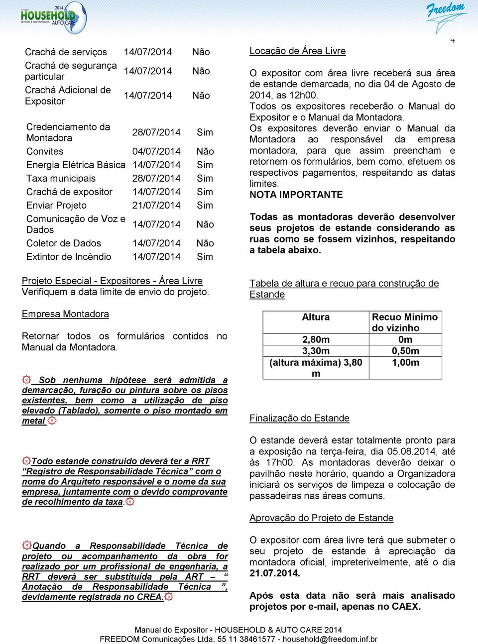 Não Extintor de Incêndio 14/07/2014 Sim Projeto Especial - Expositores - Área Livre Verifiquem a data limite de envio do projeto.