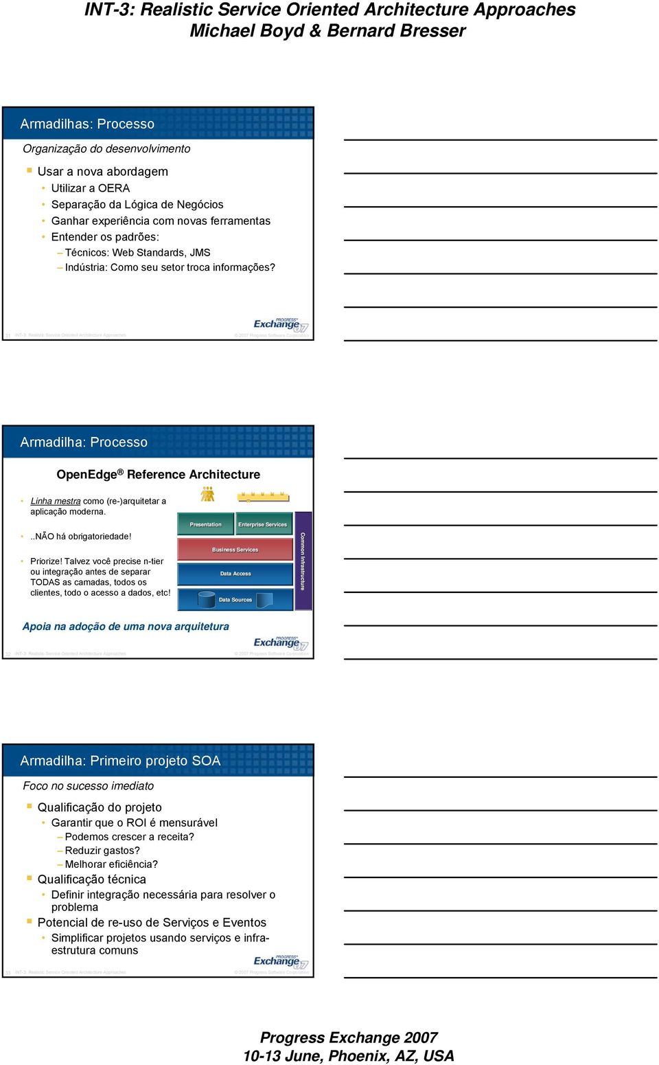 31 INT-3: Realistic Service Oriented Architecture Approaches Armadilha: Processo OpenEdge Reference Architecture Linha mestra como (re-)arquitetar a aplicação moderna...não há obrigatoriedade!