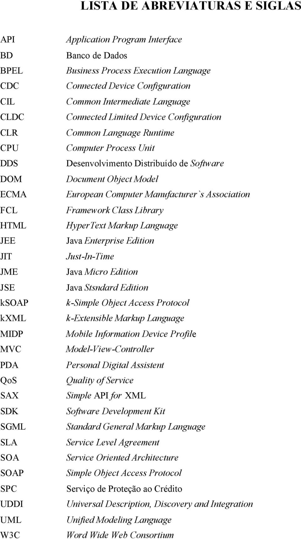 Process Unit Desenvolvimento Distribuído de Software Document Object Model European Computer Manufacturer`s Association Framework Class Library HyperText Markup Language Java Enterprise Edition