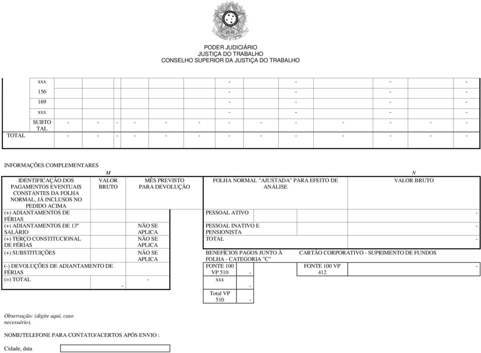 ADIANTAMENTOS DE 13º NÃO SE PESSOAL INATIVO E - SALÁRIO APLICA PENSIONISTA (+) TERÇO CONSTITUCIONAL NÃO SE TOTAL - DE FÉRIAS APLICA (+) SUBSTITUIÇÕES NÃO SE BENEFÍCIOS PAGOS JUNTO À CARTÃO