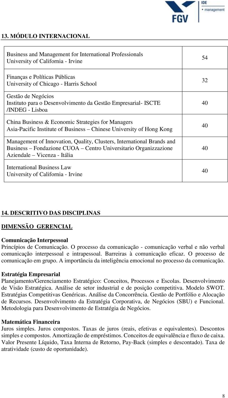 Kong Management of Innovation, Quality, Clusters, International Brands and Business Fondazione CUOA Centro Universitario Organizzazione Aziendale Vicenza - Itália International Business Law