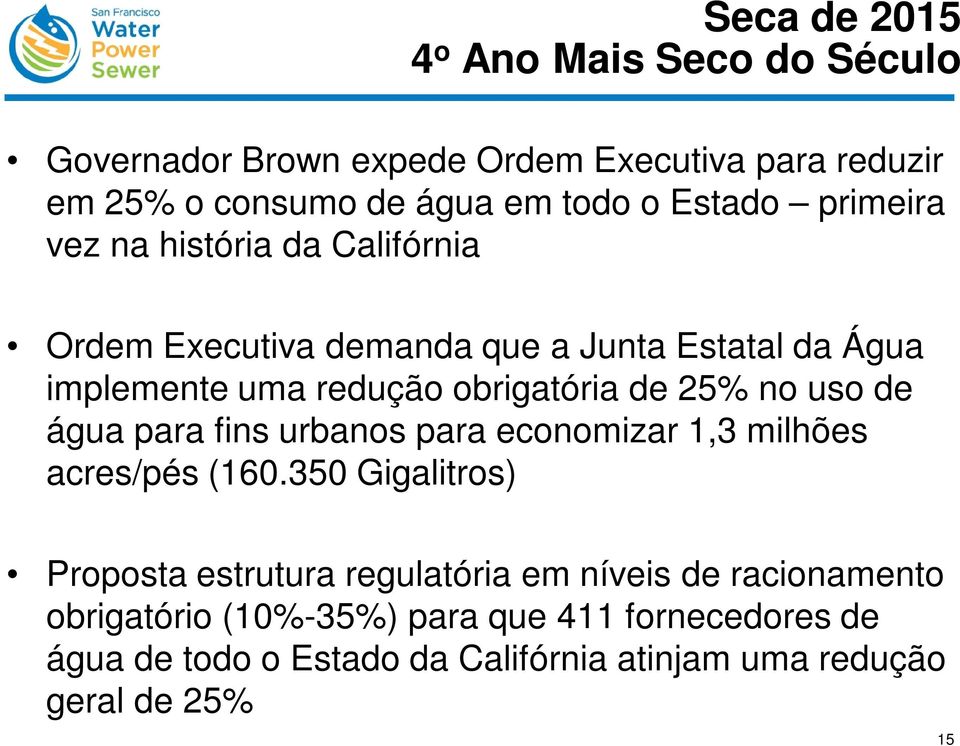 de 25% no uso de água para fins urbanos para economizar 1,3 milhões acres/pés (160.