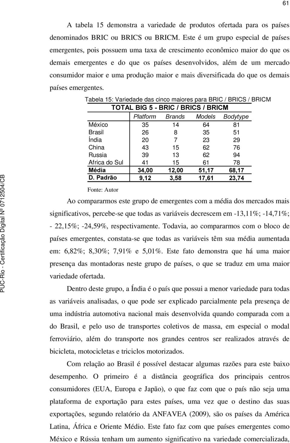 uma produção maior e mais diversificada do que os demais países emergentes.