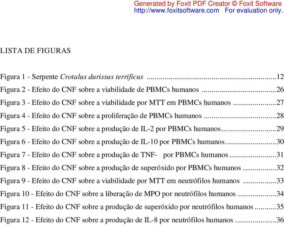 .. 28 Figura 5 - Efeito do CNF sobre a produção de IL-2 por PBMCs humanos... 29 Figura 6 - Efeito do CNF sobre a produção de IL-10 por PBMCs humanos.