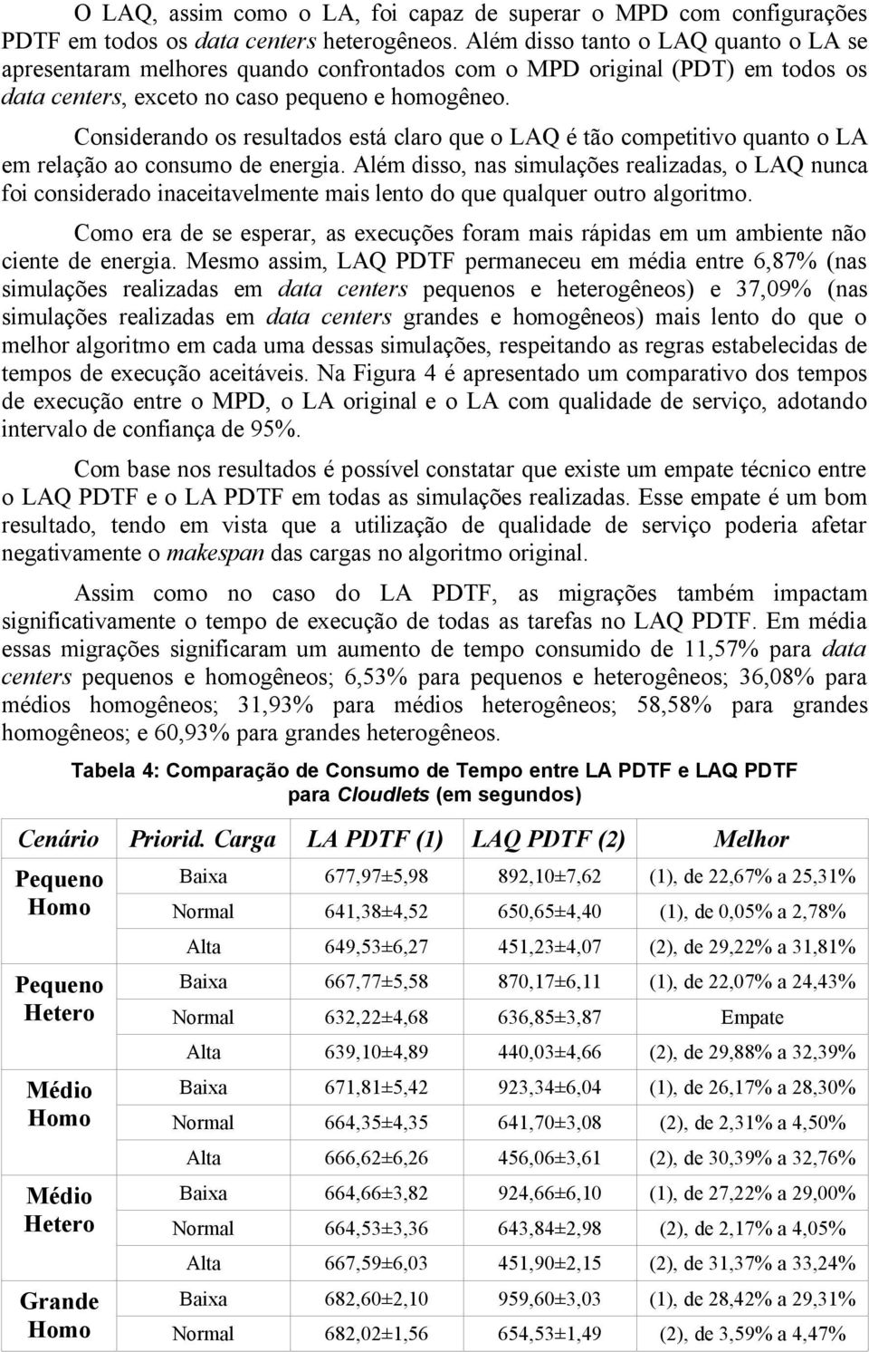 Considerando os resultados está claro que o LAQ é tão competitivo quanto o LA em relação ao consumo de energia.