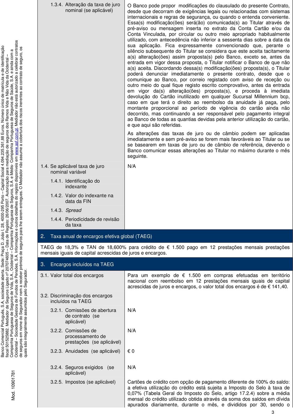 Se aplicável taxa de juro nominal variável 1.4.