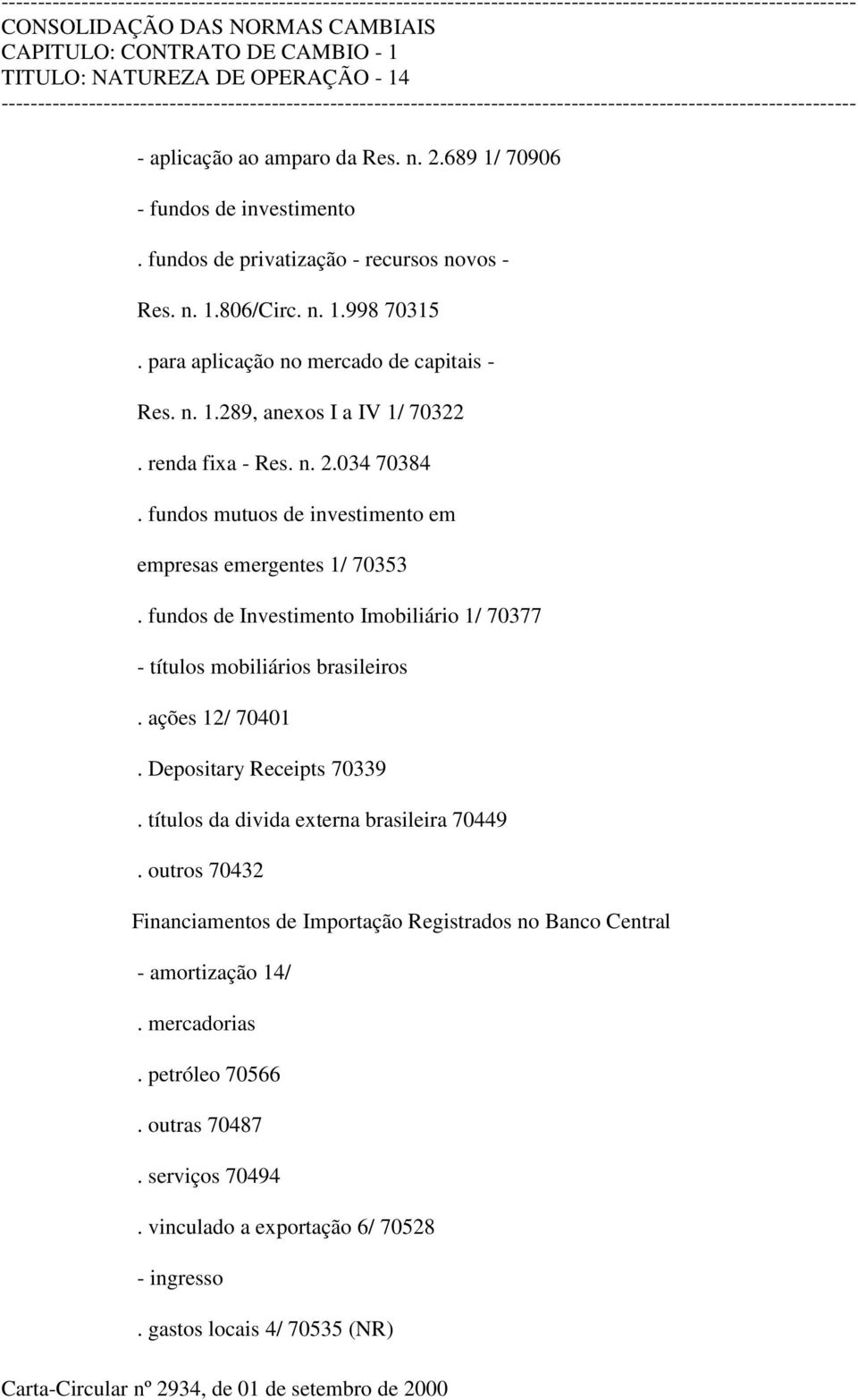 fundos de Investimento Imobiliário 1/ 70377 - títulos mobiliários brasileiros. ações 12/ 70401. Depositary Receipts 70339. títulos da divida externa brasileira 70449.