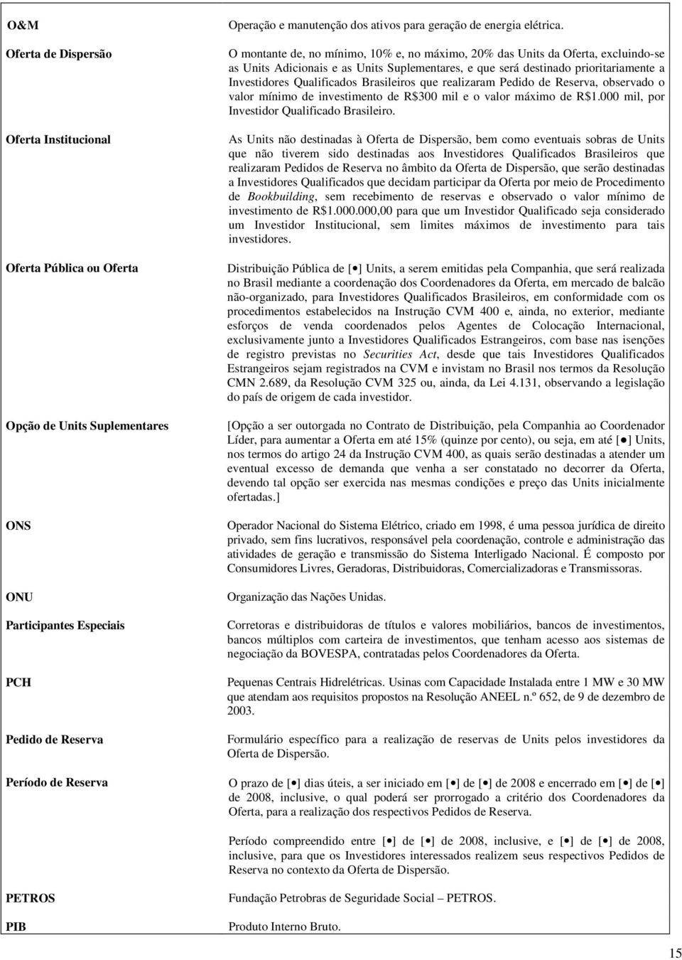 O montante de, no mínimo, 10% e, no máximo, 20% das Units da Oferta, excluindo-se as Units Adicionais e as Units Suplementares, e que será destinado prioritariamente a Investidores Qualificados