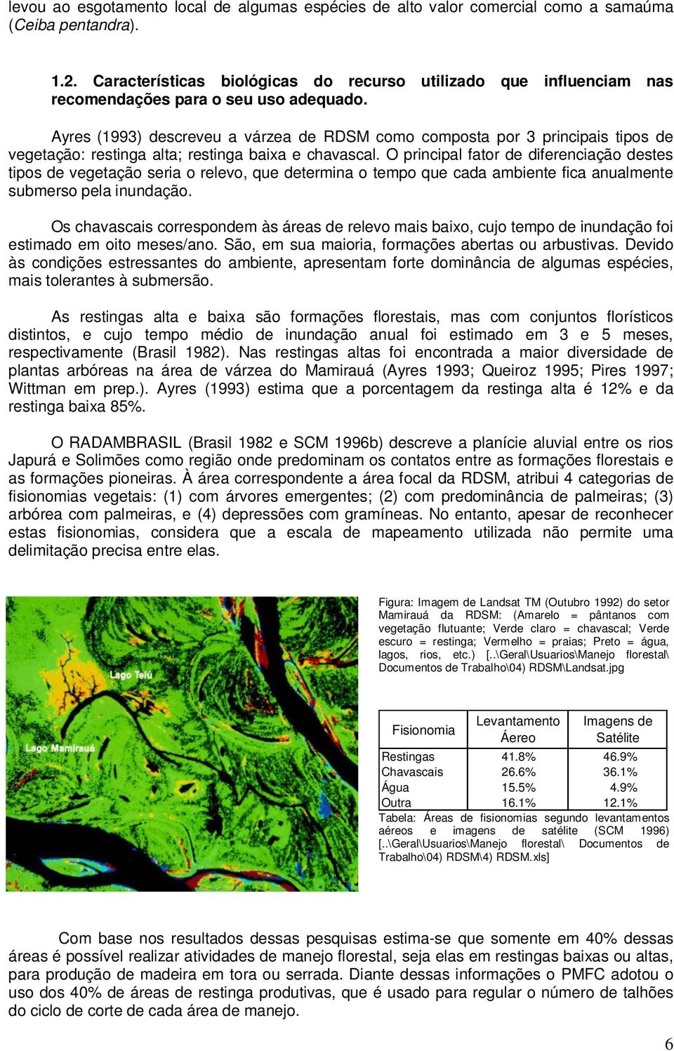 Ayres (1993) descreveu a várzea de RDSM como composta por 3 principais tipos de vegetação: restinga alta; restinga baixa e chavascal.