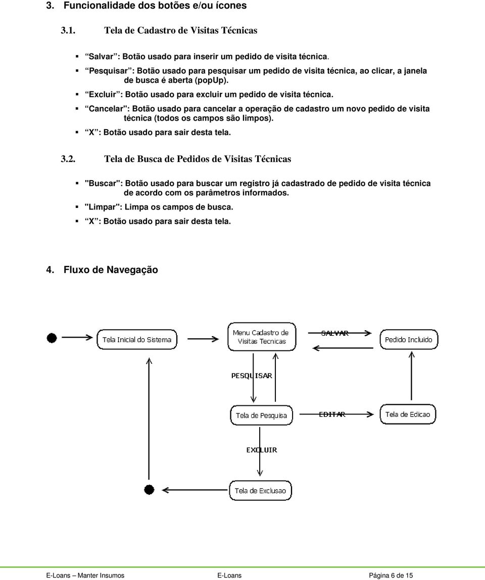 Cancelar": Botão usado para cancelar a operação de cadastro um novo pedido de visita técnica (todos os campos são limpos). X : Botão usado para sair desta tela. 3.2.