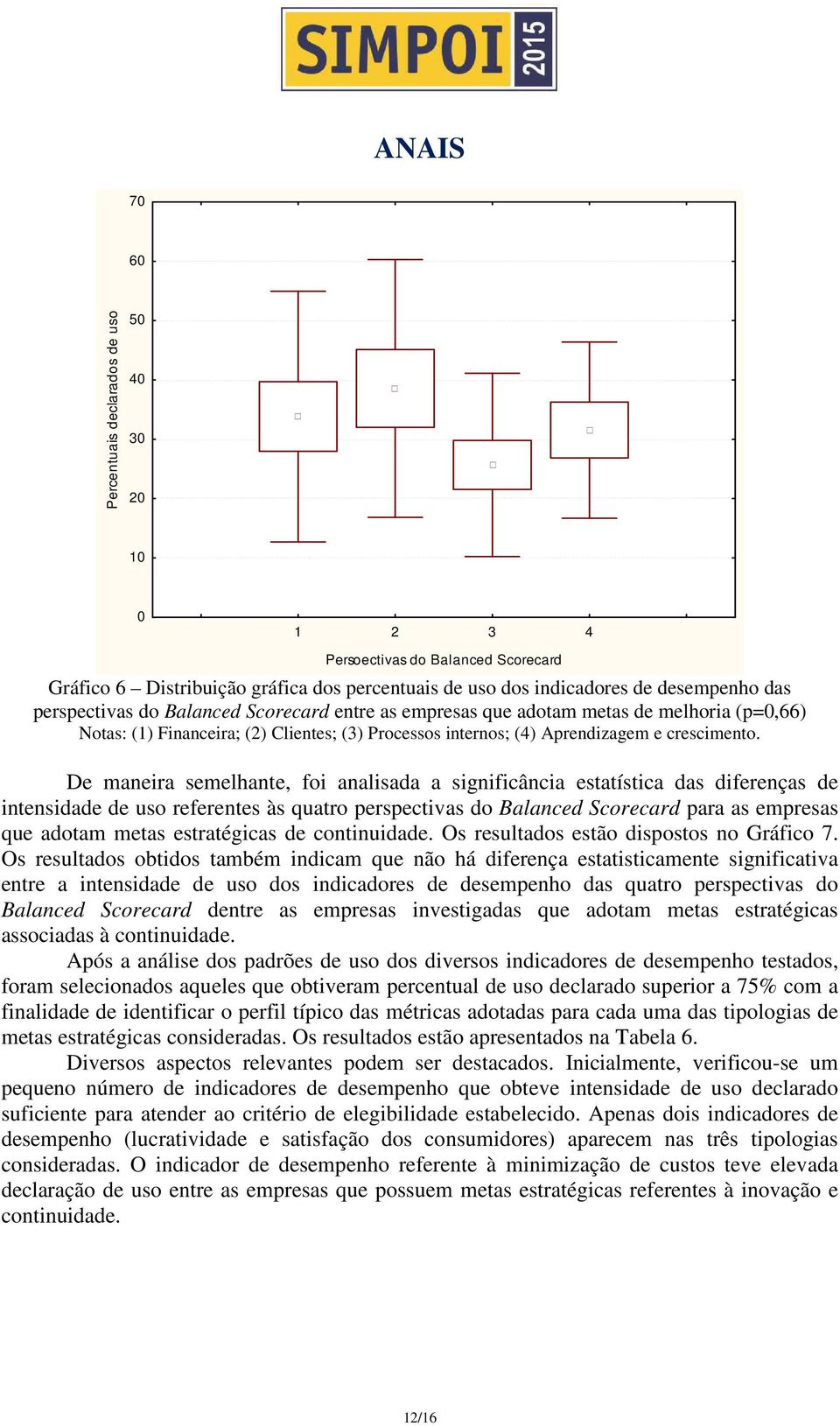 De maneira semelhante, foi analisada a significância estatística das diferenças de intensidade de uso referentes às quatro perspectivas do Balanced Scorecard para as empresas que adotam metas