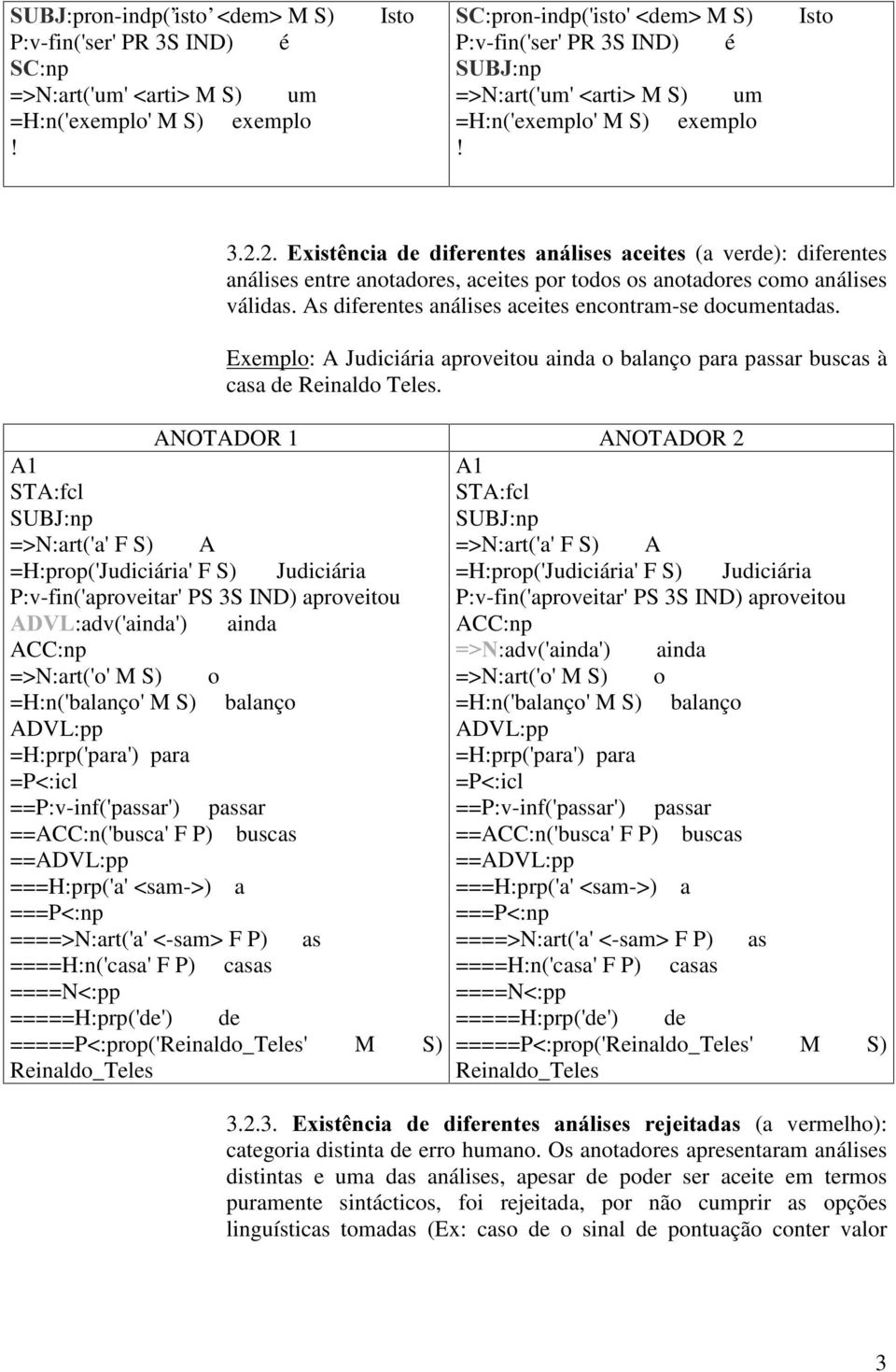 2. ([LVWrQFLD GH GLIHUHQWHV DQiOLVHV DFHLWHV (a verde): diferentes análises entre anotadores, aceites por todos os anotadores como análises válidas.