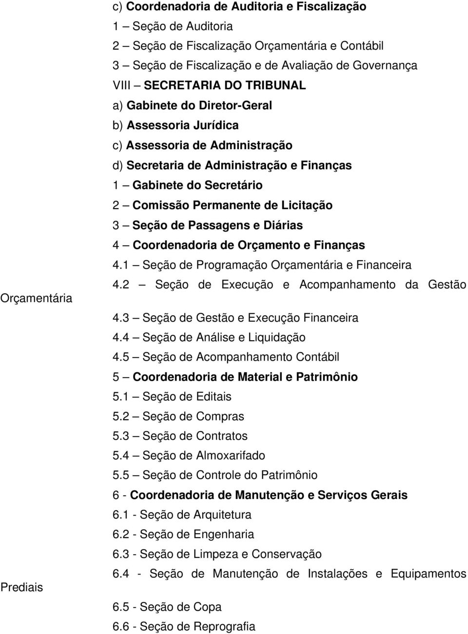 Passagens e Diárias 4 Coordenadoria de Orçamento e Finanças 4.1 Seção de Programação Orçamentária e Financeira 4.2 Seção de Execução e Acompanhamento da Gestão 4.