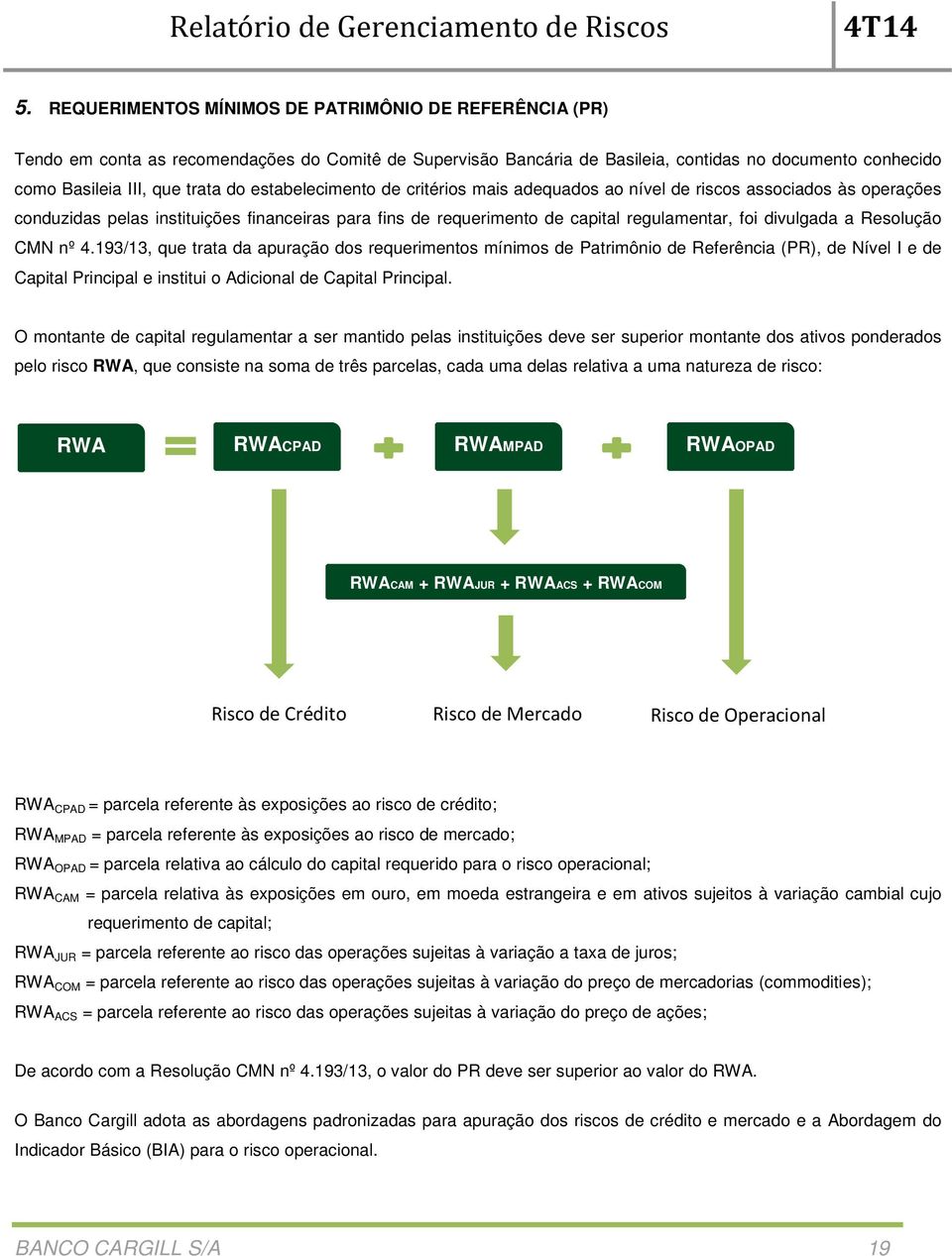 Resolução CMN nº 4.193/13, que trata da apuração dos requerimentos mínimos de Patrimônio de Referência (PR), de Nível I e de Capital Principal e institui o Adicional de Capital Principal.