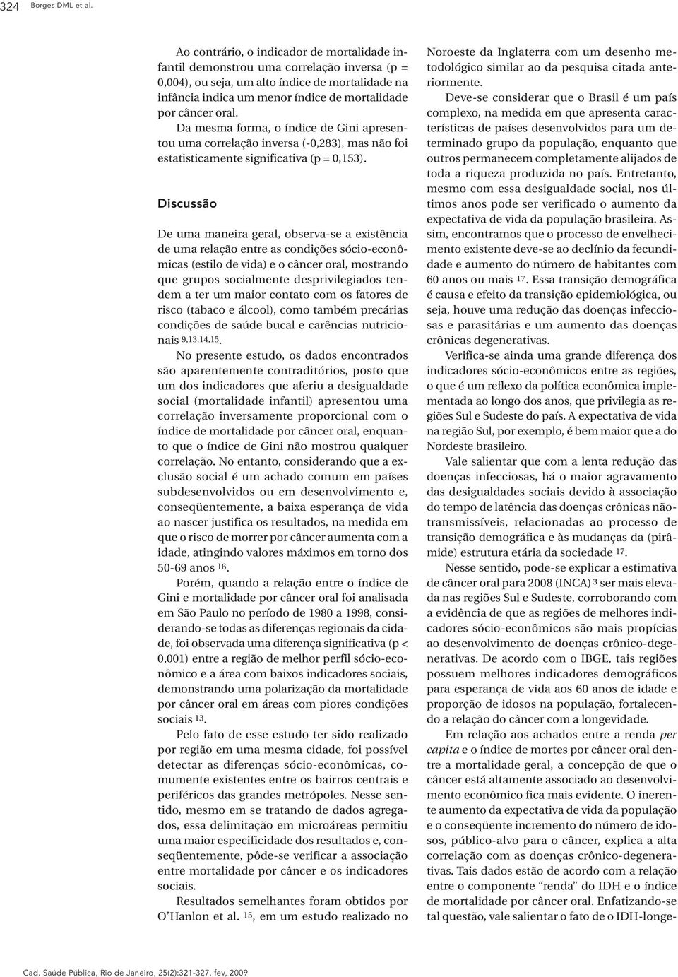 oral. Da mesma forma, o índice de Gini apresentou uma correlação inversa (-0,283), mas não foi estatisticamente significativa (p = 0,153).