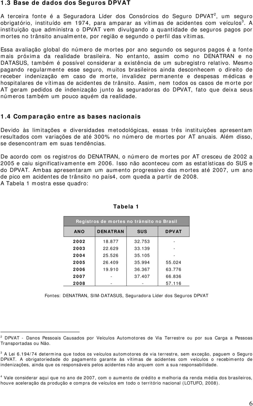 Essa avaliação global do número de mortes por ano segundo os seguros pagos é a fonte mais próxima da realidade brasileira.