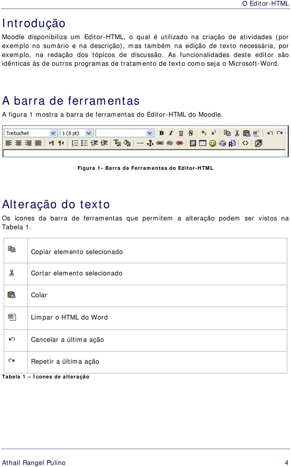 A barra de ferramentas A figura 1 mostra a barra de ferramentas do Editor-HTML do Moodle.