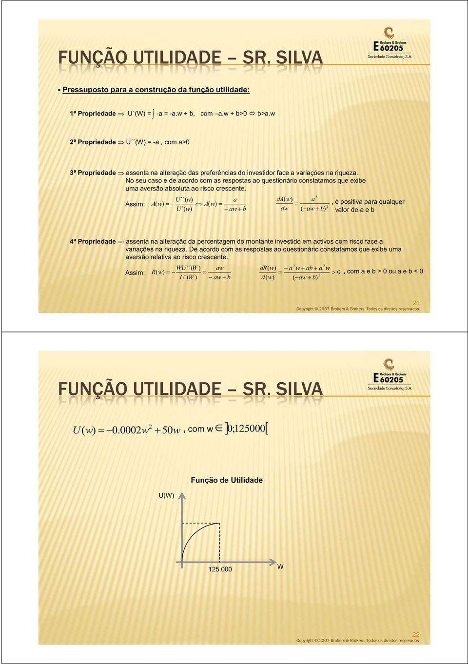 No seu caso e de acordo com as resostas ao questionário constatamos que exibe uma aversão absoluta ao risco crescente.