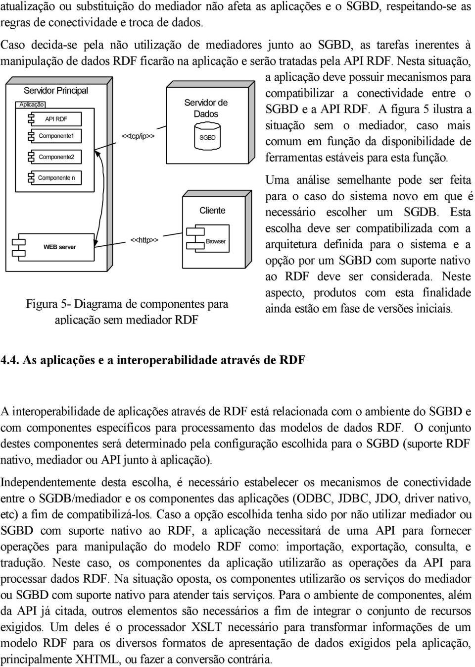 Nesta situação, Servidor Principal Aplicação API Componente1 Componente2 Componente n WEB server <<tcp/ip>> <<http>> Servidor de Dados SGBD Cliente Browser Figura 5- Diagrama de componentes para