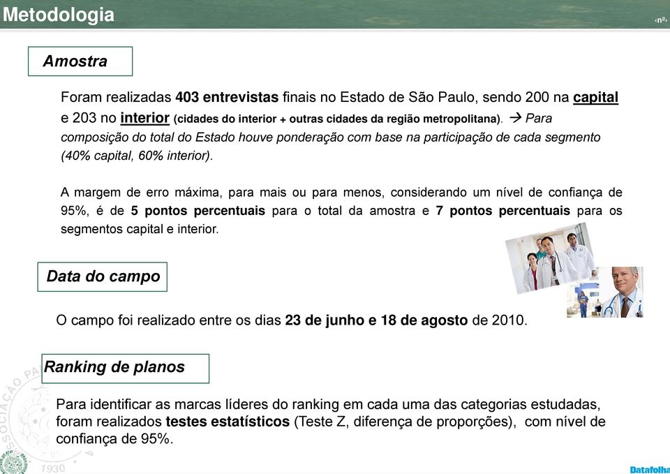 A margem de erro máxima, para mais ou paraa menos, considerando um nível de confiança de 95%, é de 5 pontos percentuais para o tota al da amostra e 7 pontos percentuais para os segmentos capital e