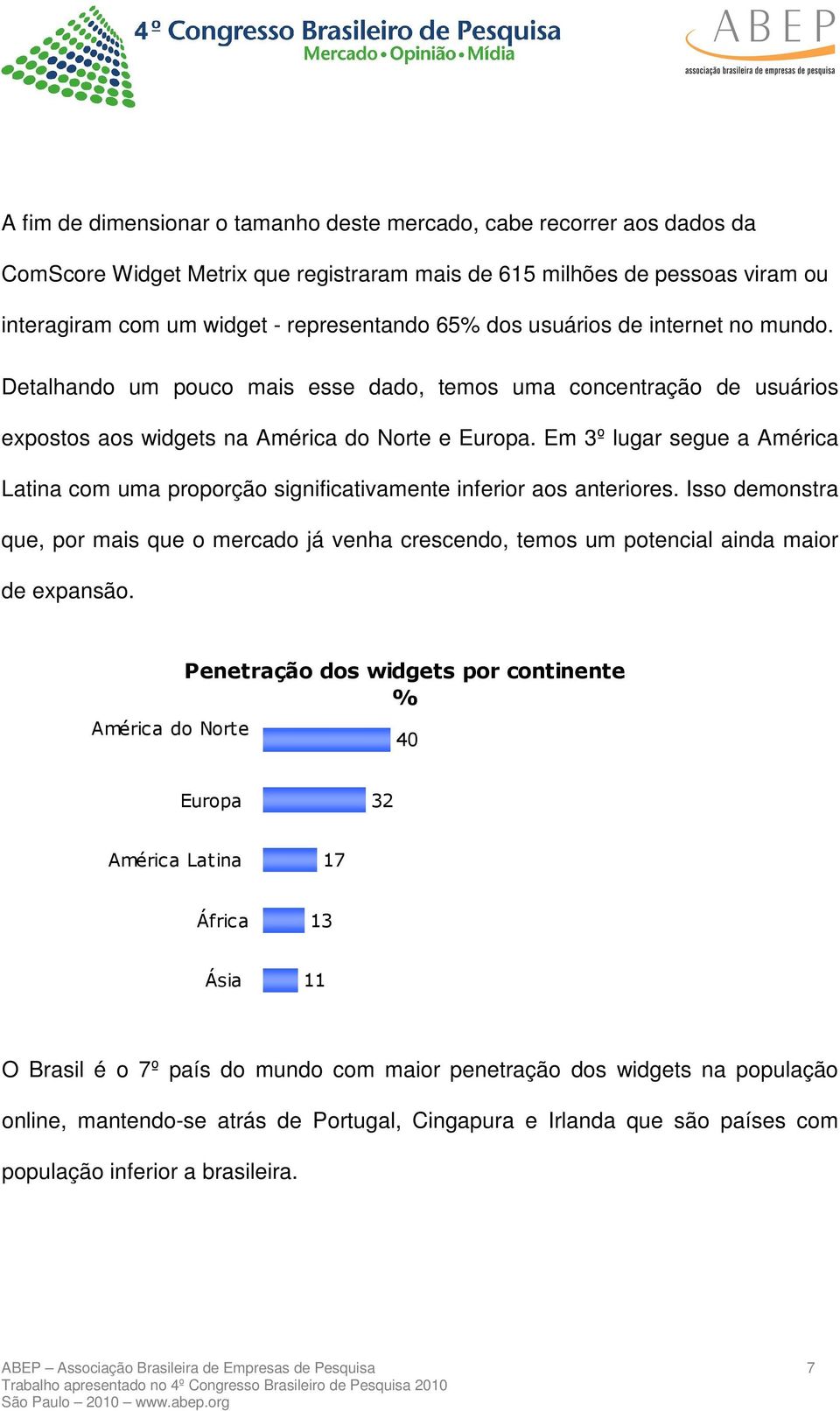 Em 3º lugar segue a América Latina com uma proporção significativamente inferior aos anteriores.