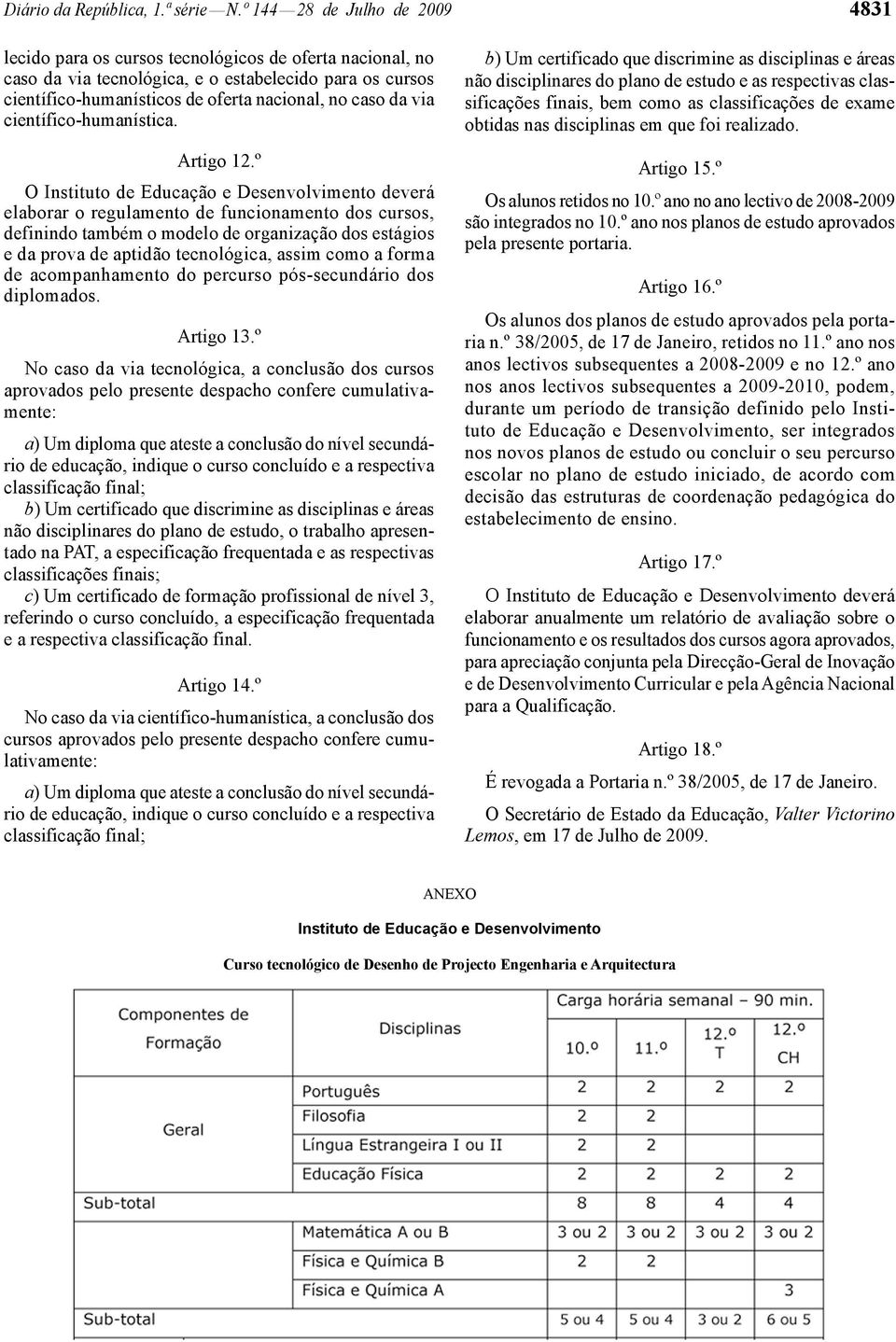 da via científico-humanística. Artigo 12.