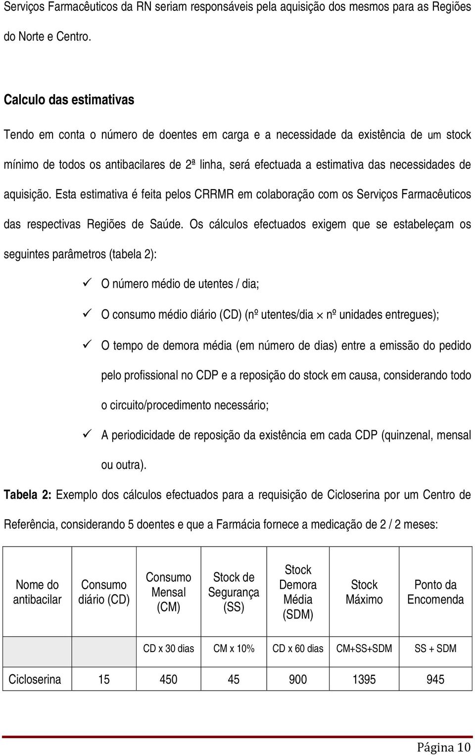 necessidades de aquisição. Esta estimativa é feita pelos CRRMR em colaboração com os Serviços Farmacêuticos das respectivas Regiões de Saúde.