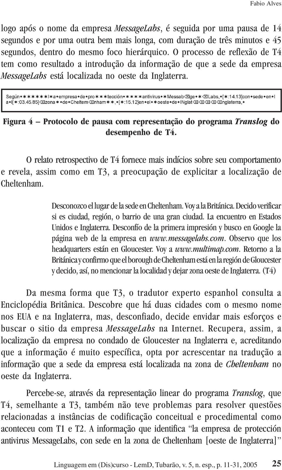 Figura 4 Protocolo de pausa com representação do programa Translog do desempenho de T4.