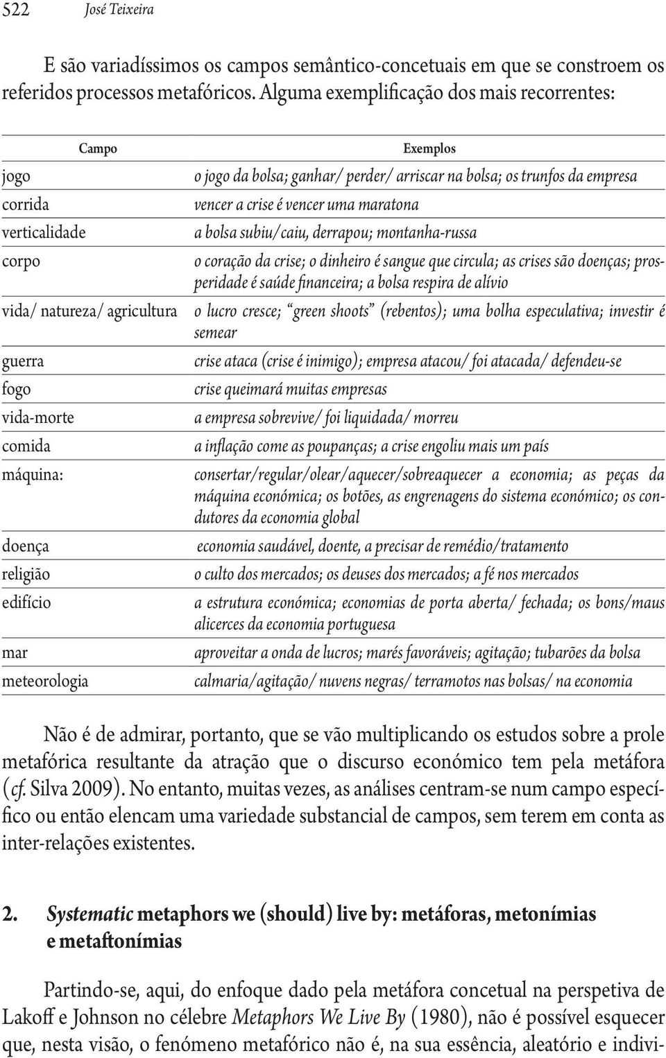 Exemplos o jogo da bolsa; ganhar/ perder/ arriscar na bolsa; os trunfos da empresa vencer a crise é vencer uma maratona a bolsa subiu/caiu, derrapou; montanha-russa o coração da crise; o dinheiro é