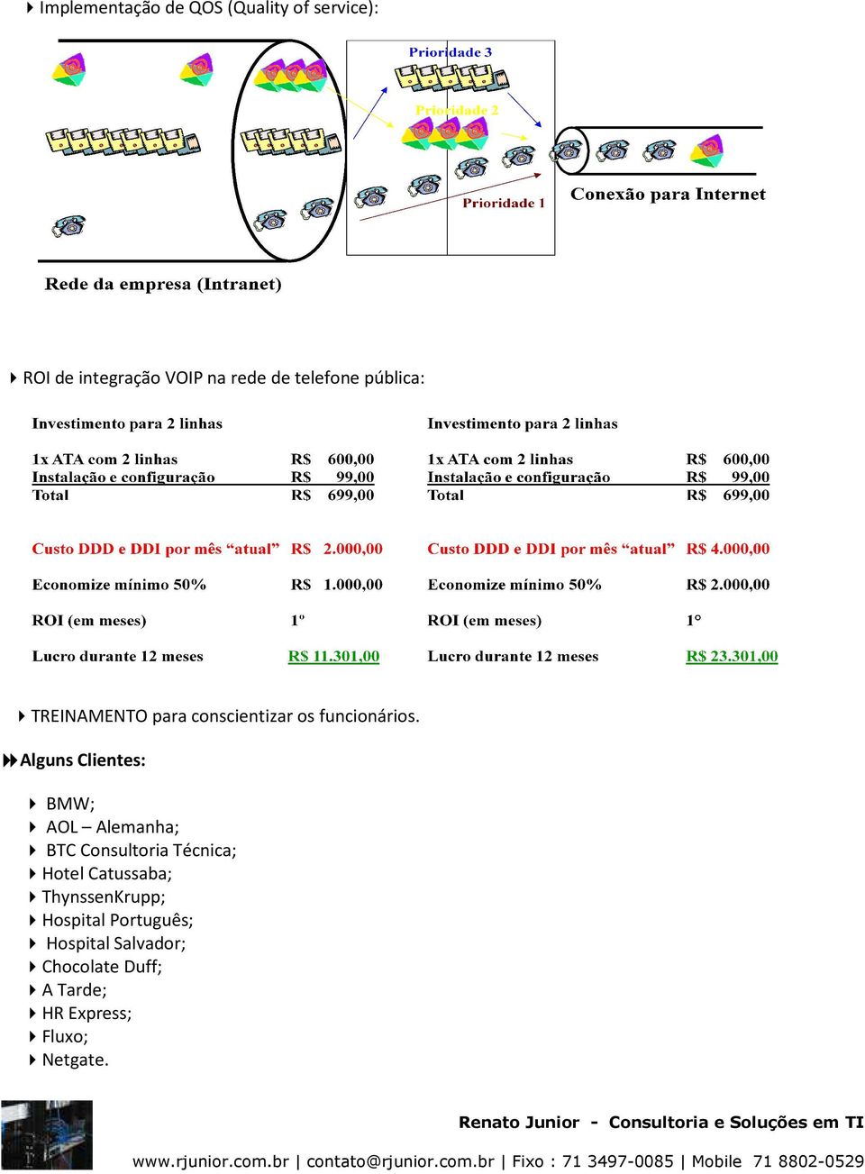 Alguns Clientes: BMW; AOL Alemanha; BTC Consultoria Técnica; Hotel Catussaba;