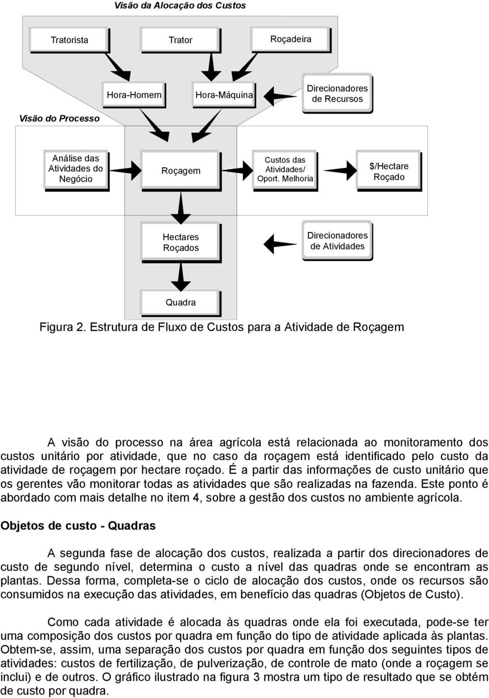 Estrutura de Fluxo de Custos para a Atividade de Roçagem A visão do processo na área agrícola está relacionada ao monitoramento dos custos unitário por atividade, que no caso da roçagem está