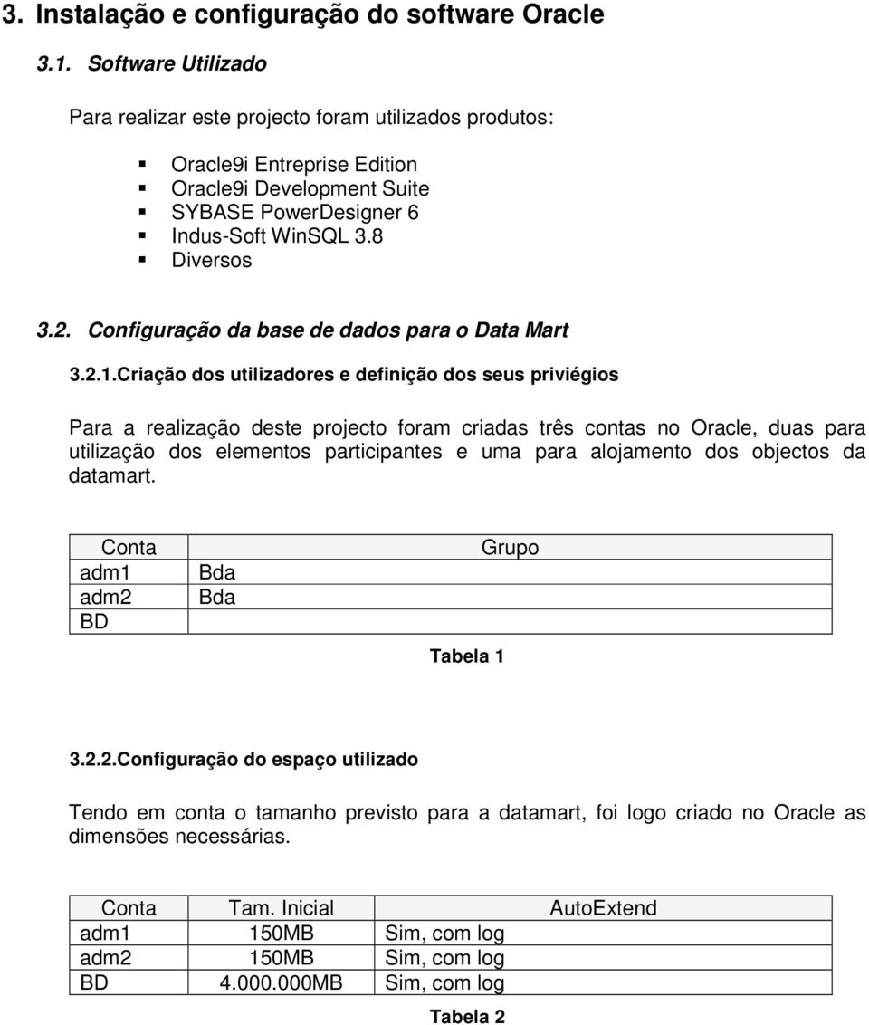 Configuração da base de dados para o Data Mart 3.2.1.