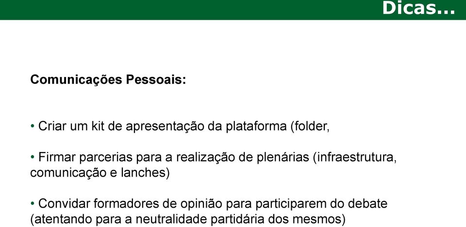 (folder, Firmar parcerias para a realização de plenárias