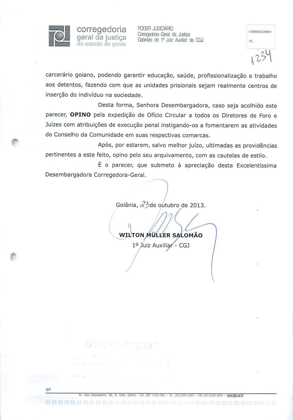 Desta forma, Senhora Desembargadora, caso seja acolhido este parecer, OPINO pela expedição de Ofício Circular a todos os Diretores de Foro e Juizes com atribuições de execução penal instigando-os a