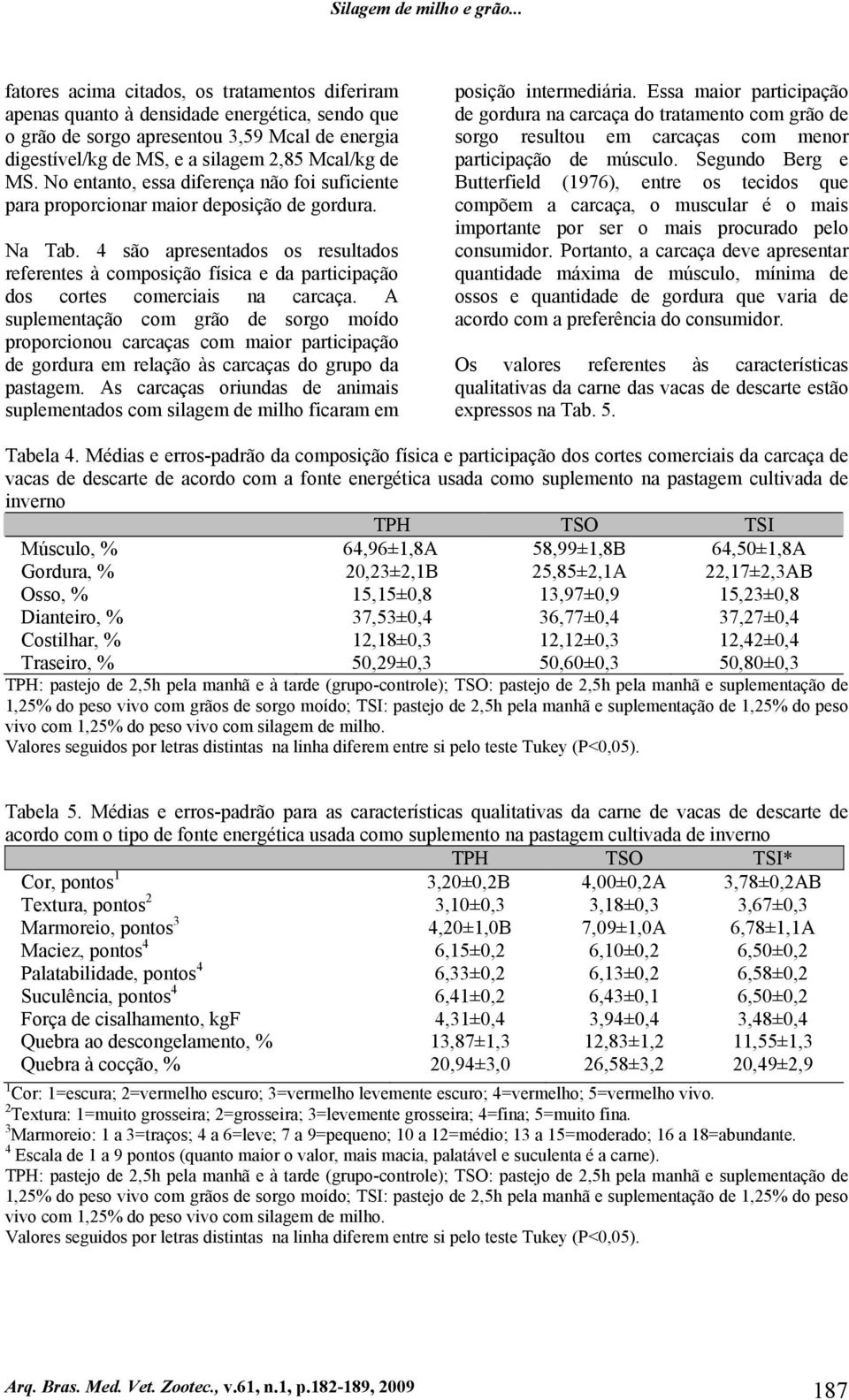 No entanto, essa diferença não foi suficiente para proporcionar maior deposição de gordura. Na Tab.