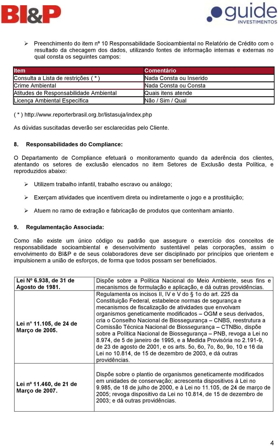 Consta Quais itens atende Não / Sim / Qual ( * ) http://www.reporterbrasil.org.br/listasuja/index.php As dúvidas suscitadas deverão ser esclarecidas pelo Cliente. 8.