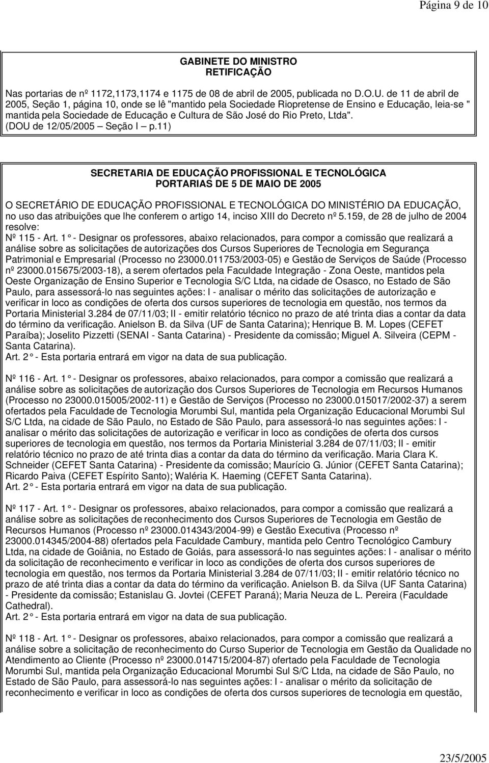 (DOU de 12/05/2005 Seção I p.