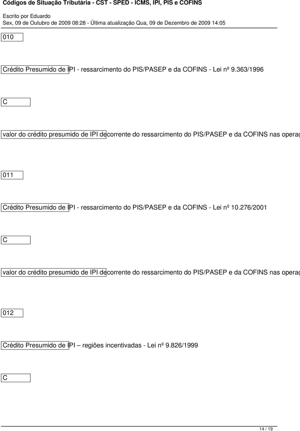 Crédito Presumido de IPI - ressarcimento do PIS/PASEP e da COFINS - Lei nº 10.