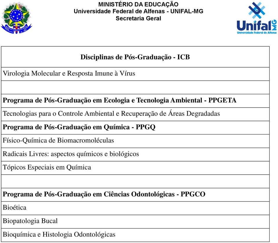 Pós-Graduação em Química - PPGQ Físico-Química de Biomacromoléculas Radicais Livres: aspectos químicos e biológicos Tópicos