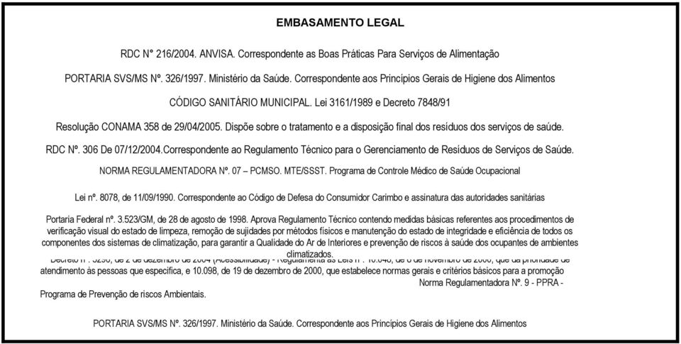 Dispõe sobre o tratamento e a disposição final dos resíduos dos serviços de saúde. RDC º. 306 De 07/12/2004.Correspondente ao Regulamento Técnico para o Gerenciamento de Resíduos de Serviços de Saúde.