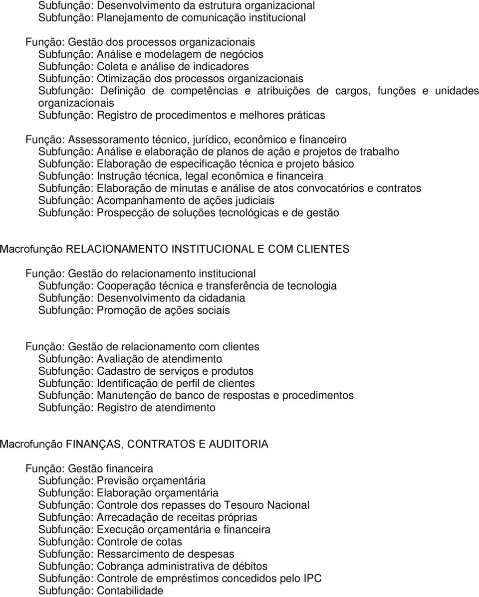 Subfunção: Registro de procedimentos e melhores práticas Função: Assessoramento técnico, jurídico, econômico e financeiro Subfunção: Análise e elaboração de planos de ação e projetos de trabalho