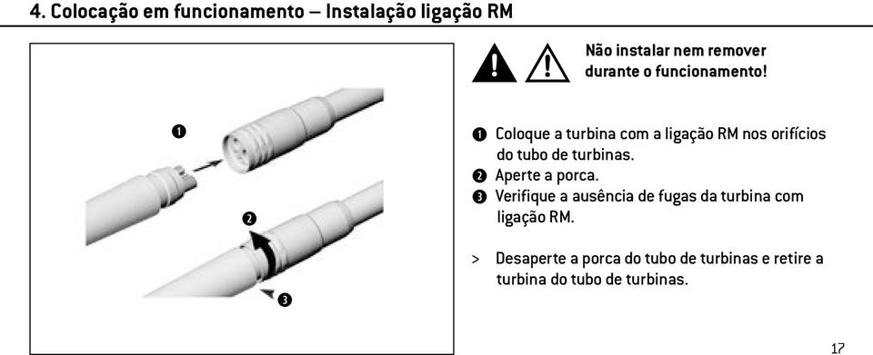 Coloque a turbina com a ligação RM nos orifícios do tubo de turbinas.