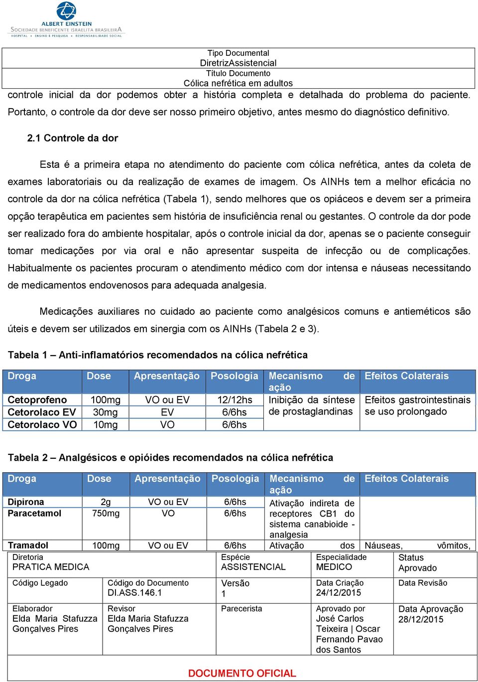 Os AINHs tem a melhor eficácia no controle da dor na cólica nefrética (Tabela ), sendo melhores que os opiáceos e devem ser a primeira opção terapêutica em pacientes sem história de insuficiência