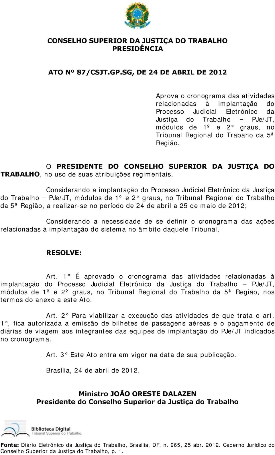 do Trabaho da 5ª Região.