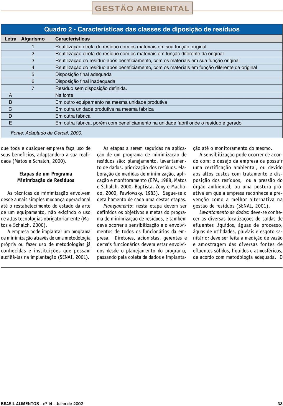 beneficiamento, com os materiais em função diferente da original 5 Disposição final adequada 6 Disposição final inadequada 7 Resíduo sem disposição definida.