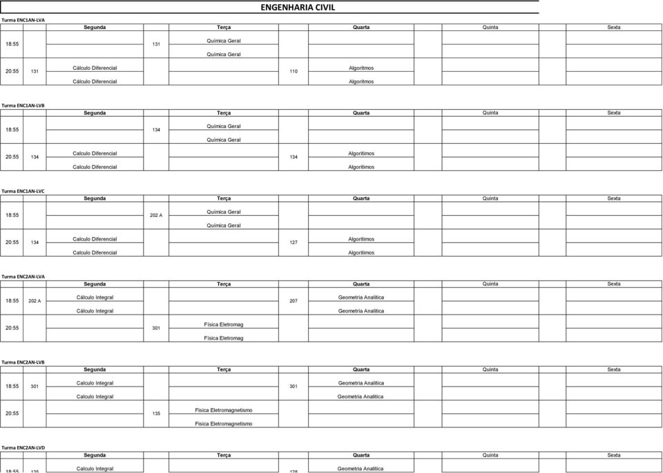 20:55 134 127 Turma ENC2AN-LVA 18:55 202 A 207 20:55 301 Turma