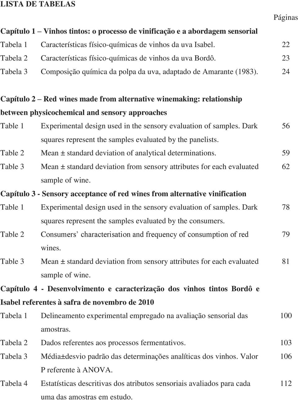 4 Capítulo Red wines made from alternative winemaking: relationship between physicochemical and sensory approaches Table Experimental design used in the sensory evaluation of samples.