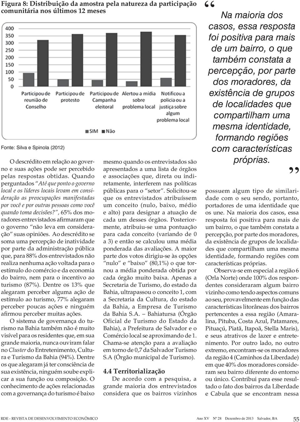 4 Territorialização grande maioria dos entrevistados Na maioria dos casos, essa resposta foi positiva para mais de um bairro, o que também constata a